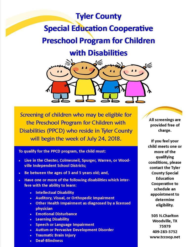 Tyler County Special Education Cooperative Preschool Program for Children with Disabilities