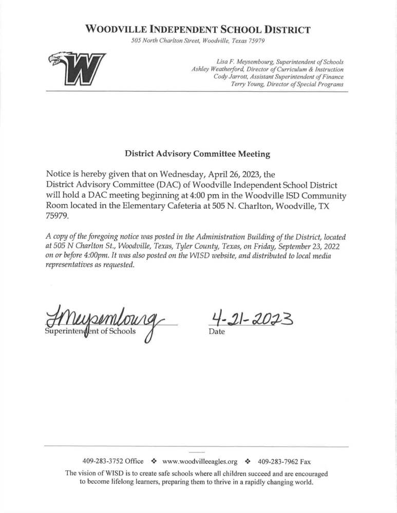 DAC Meeting Notice